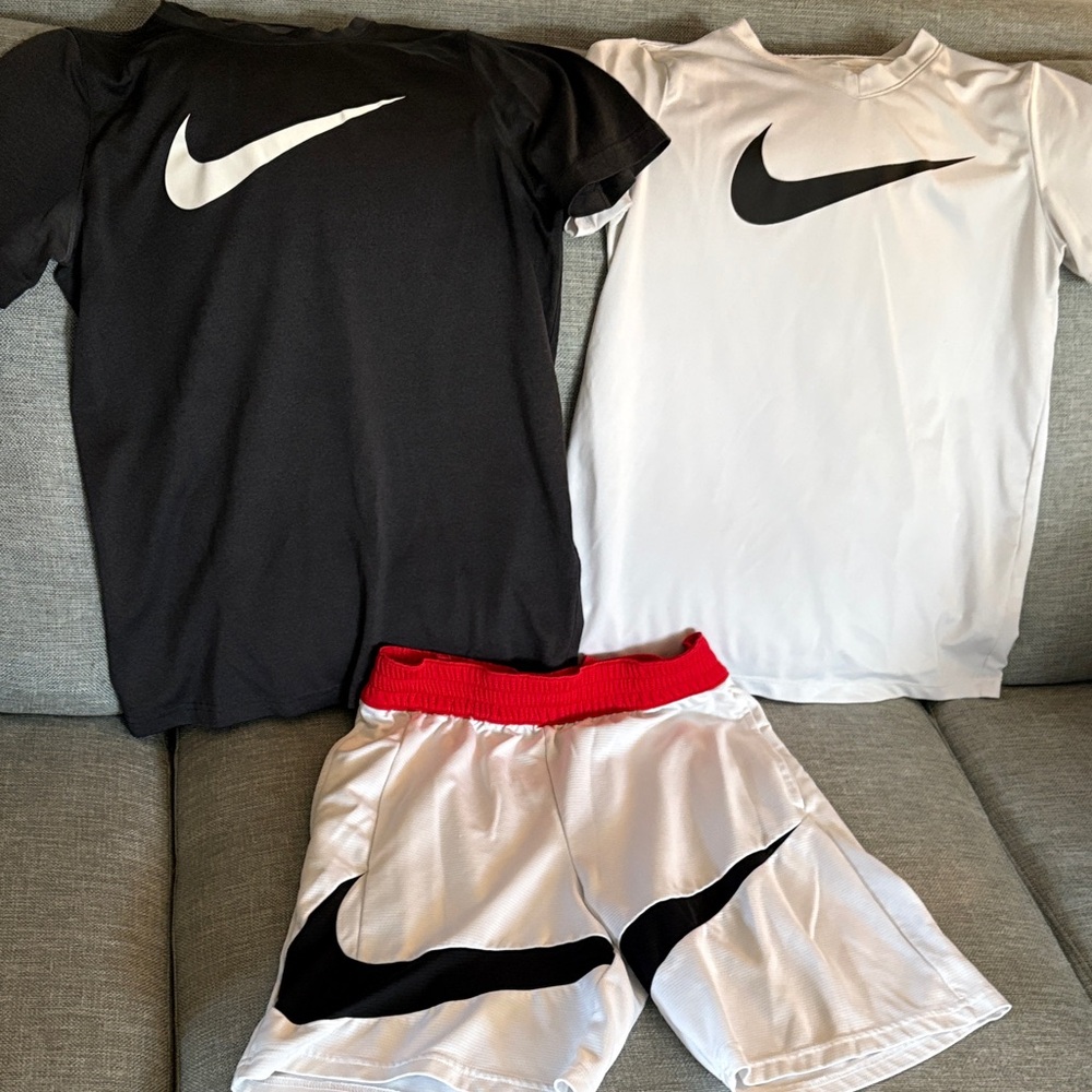 Nike Kids Black and White Shirts with Red and White Shorts